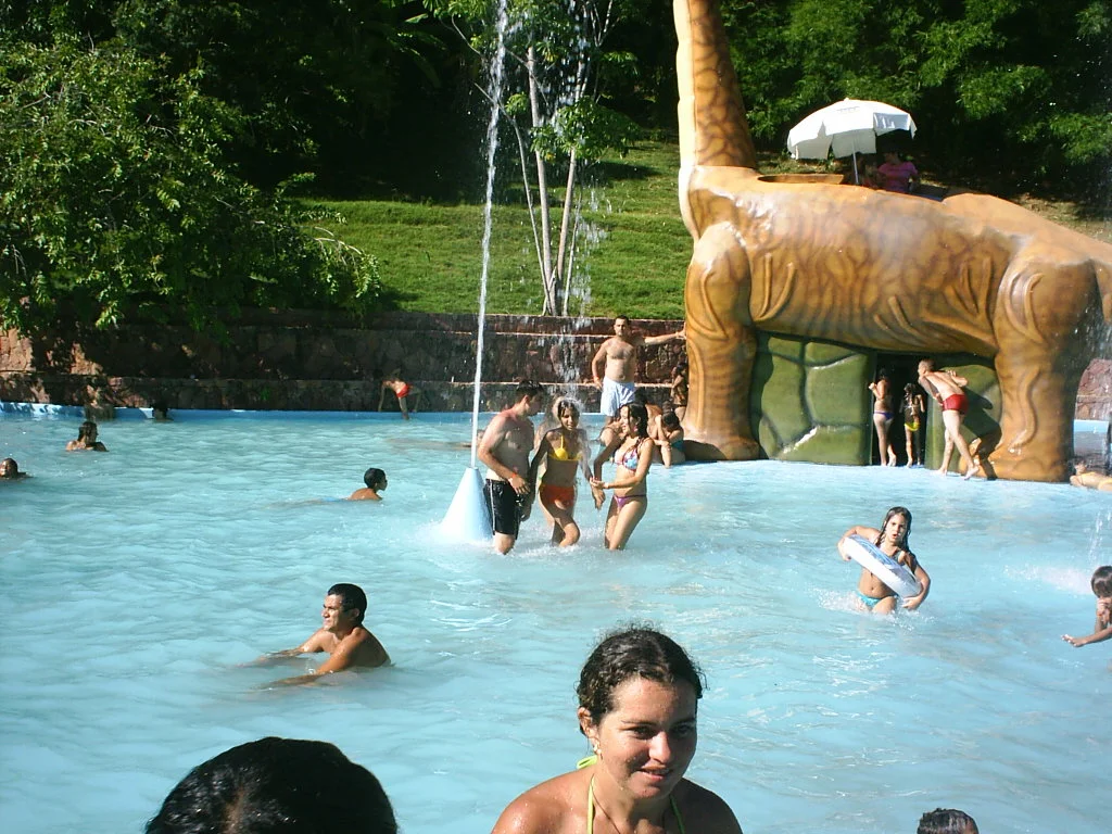Vista aérea das piscinas naturais e vegetação de mata úmida no Arajara Park