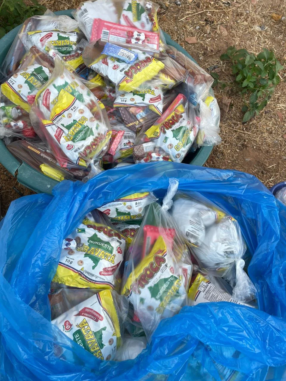 Kits com itens de lanche preparados para a campanha do Brisa Hotel